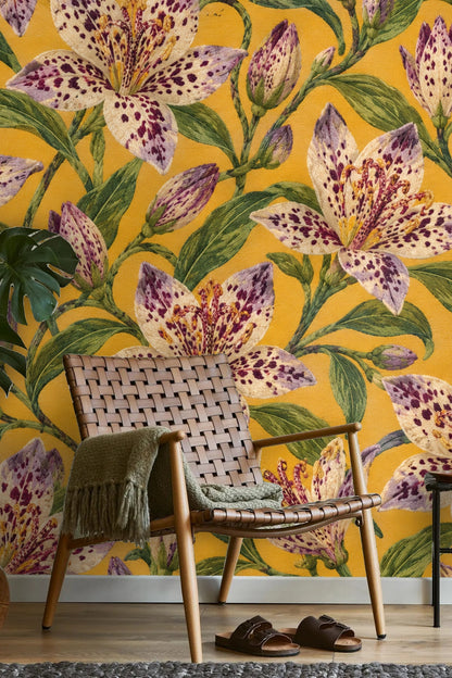 Close-up of unopened flower buds showing naturalistic shading and detail in wallpaper art
