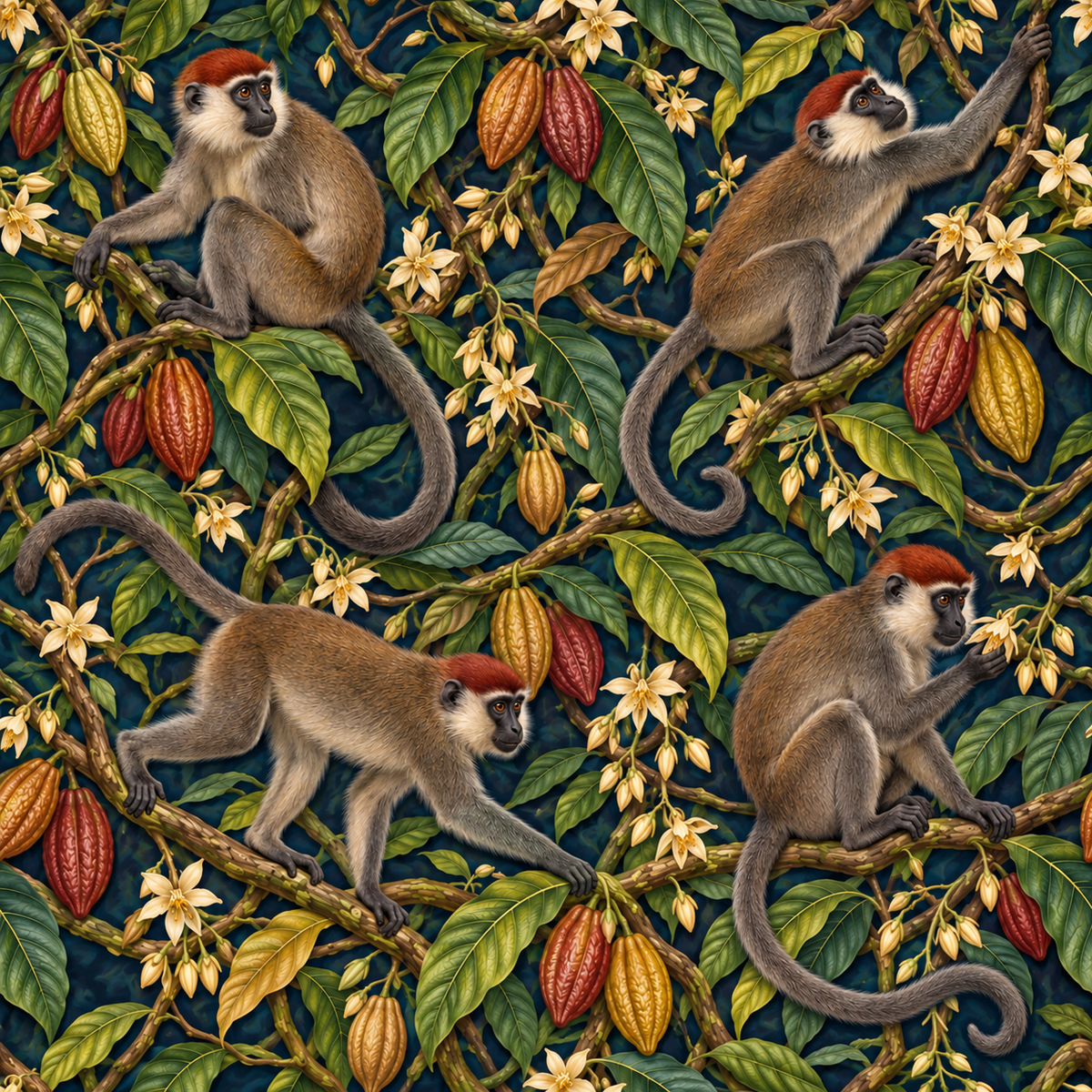Mangabey Cocoa Lianas wallpaper shown in an interior setting