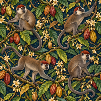 Mangabey Cocoa Lianas wallpaper shown in an interior setting