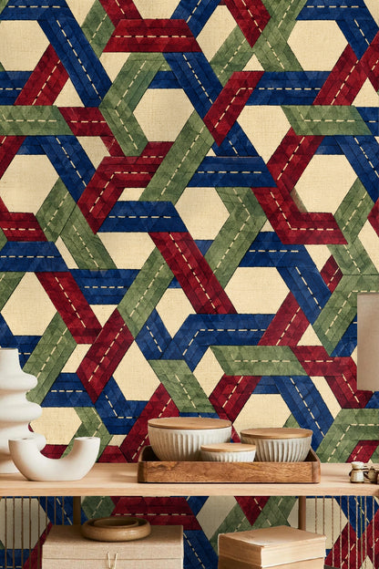 Color swatches of wallpaper’s blue, red, and green hues