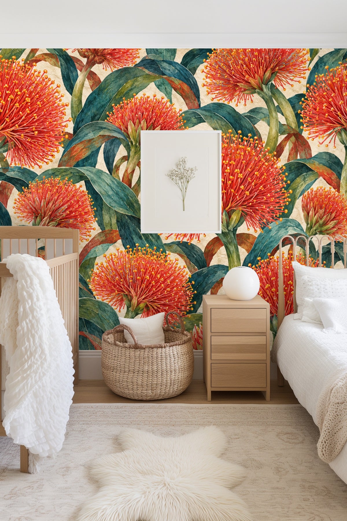 Side view of wallpaper pattern highlighting floral clusters and leaf shapes.