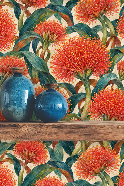 Close-up of textured watercolor effect on scadoxus flower blooms.