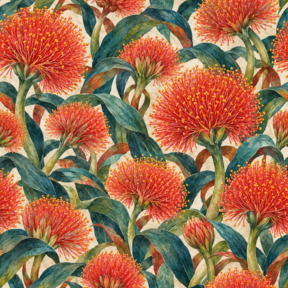 Artistic interpretation of firework-like scadoxus blooms for statement wall. 
