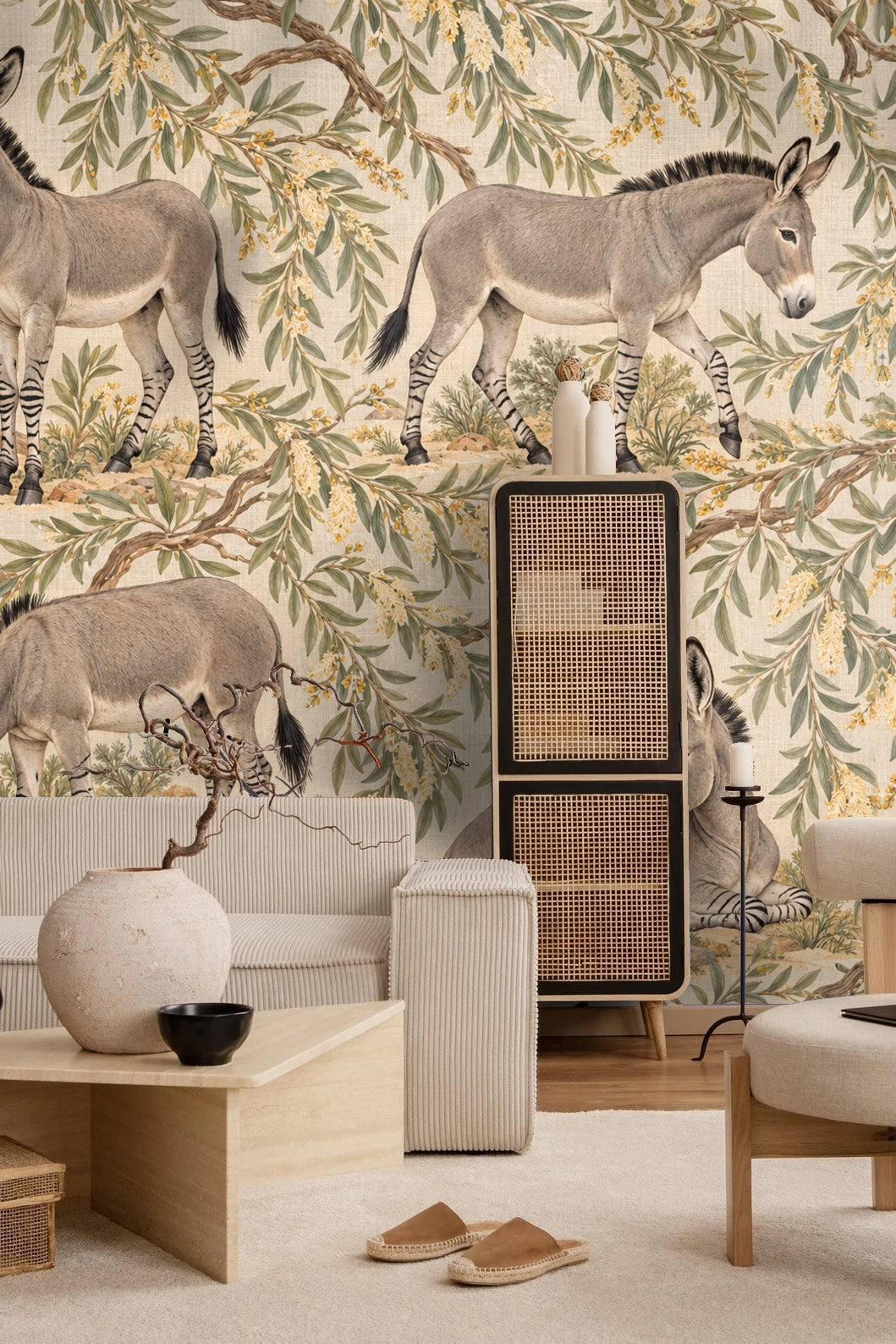 Donkey grazing detailed on Wild Ass Desert Willow wallpaper