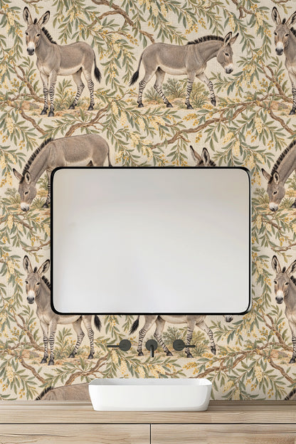 Donkey in standing pose detailed in Wild Ass Desert Willow wallpaper