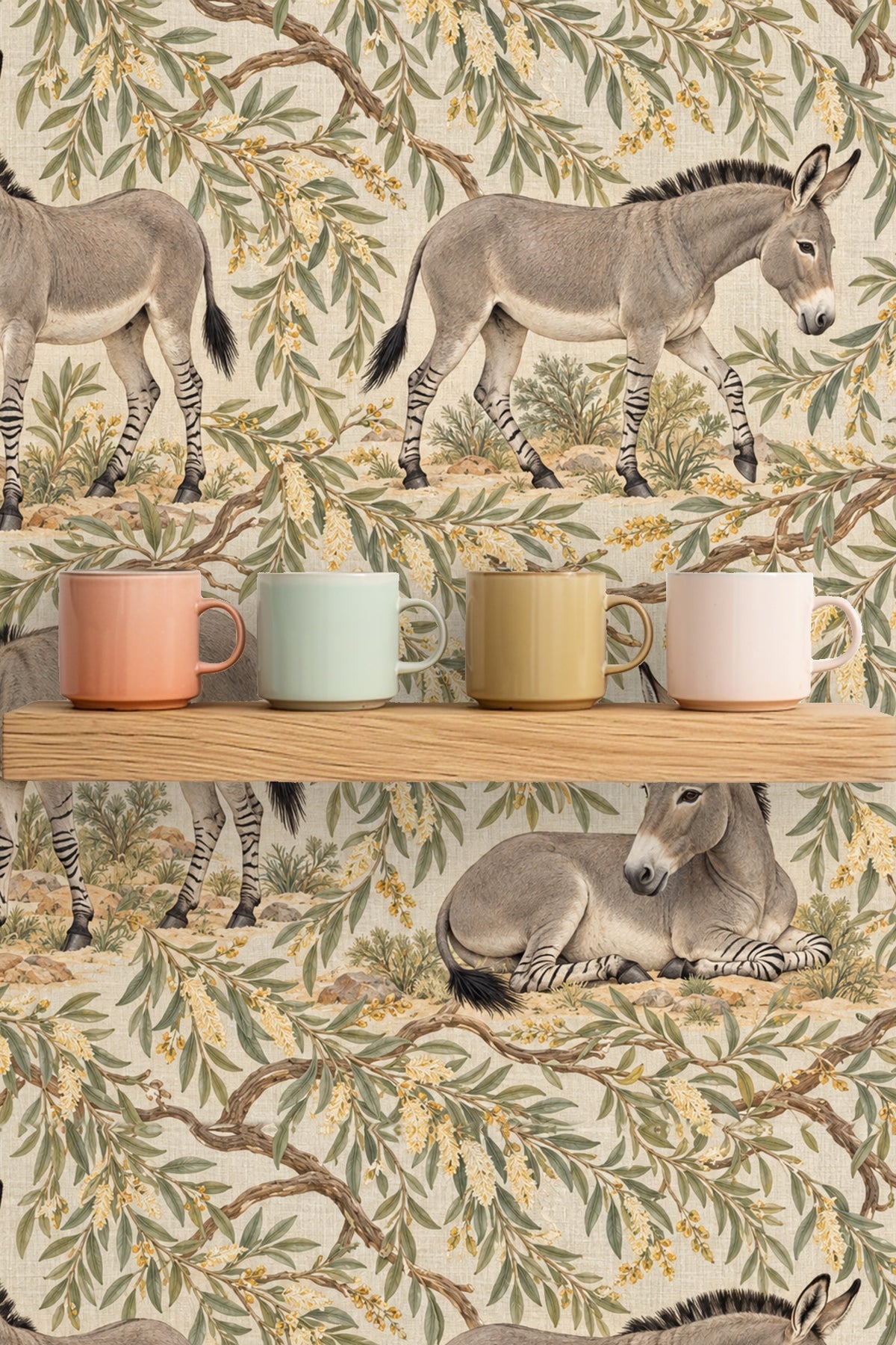 Donkey walking pose on Wild Ass Desert Willow wallpaper with botanical foliage
