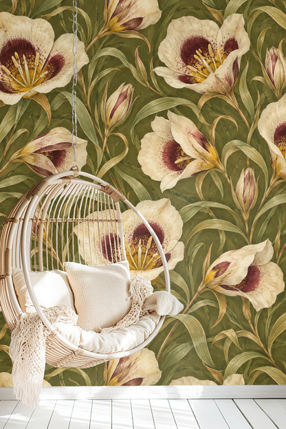 Textured olive background with painterly brush marks