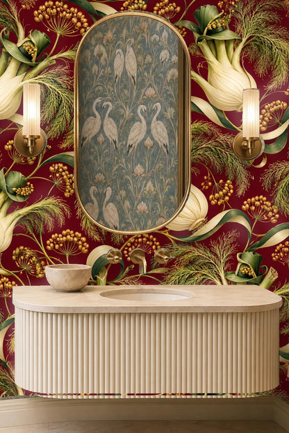 Overall wallpaper pattern showing fennel bulb clusters and open seed heads.