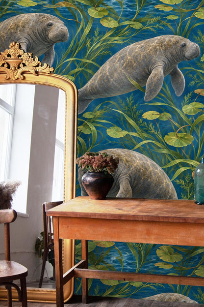 Lagoon Dweller Wallpaper wallpaper shown in an interior setting