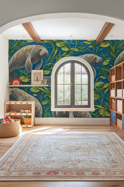 Lagoon Dweller Wallpaper wallpaper shown in an interior setting