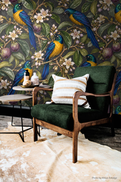 Cluster of white starapple flowers and buds with green foliage in wallpaper design