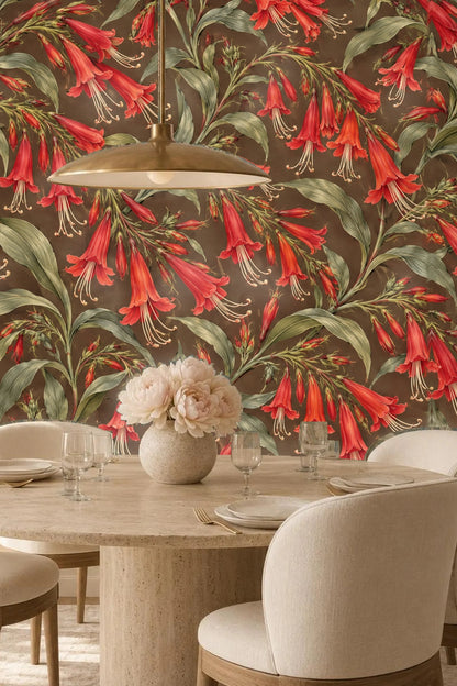 Lobelia Flame Pattern wallpaper shown in an interior setting