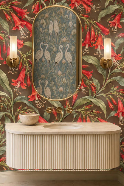 Lobelia Flame Pattern wallpaper shown in an interior setting