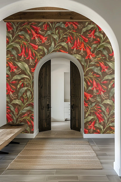 Lobelia Flame Pattern wallpaper shown in an interior setting