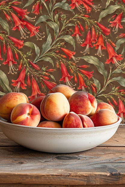 Lobelia Flame Pattern wallpaper shown in an interior setting