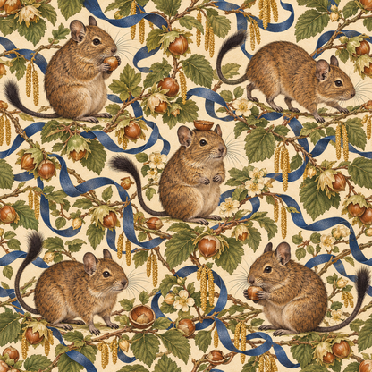 Composition of leaves, nuts, and rodents with delicate botanical accuracy