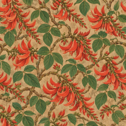 Overall wallpaper installation in modern living room setting with floral coral design
