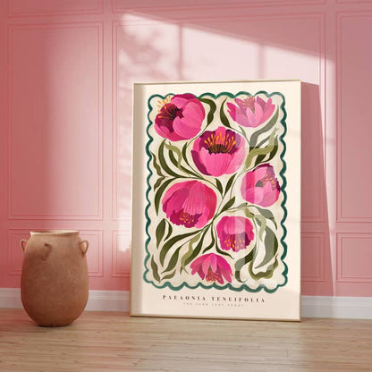 Summer Peony, Art Print, Neutral Print, Hand Drawn, Quirky