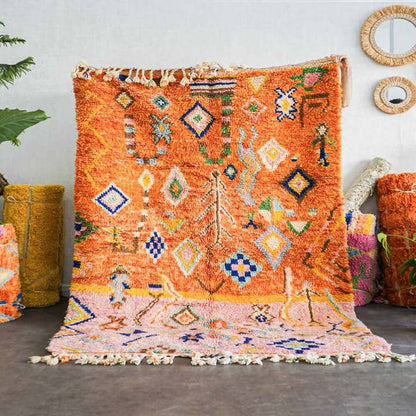 Pink and Orange Moroccan Rug, Handwoven Shag Rug, Berber Rug