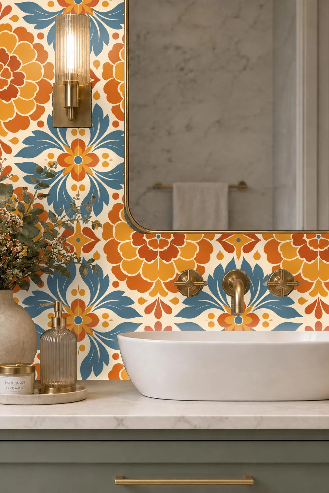 Close-up of wallpaper texture capturing the matte finish and precise print