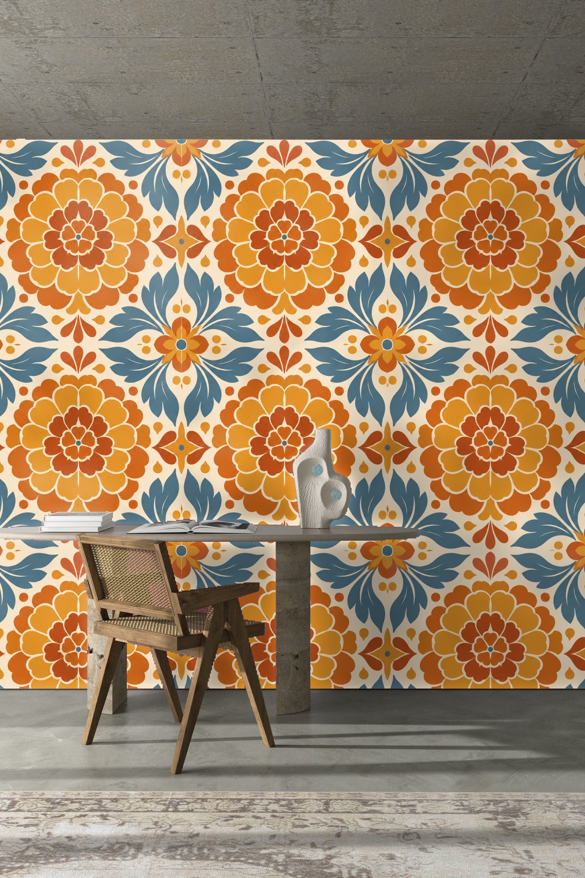 Edge detail showing seamless matching of the wallpaper pattern repeat