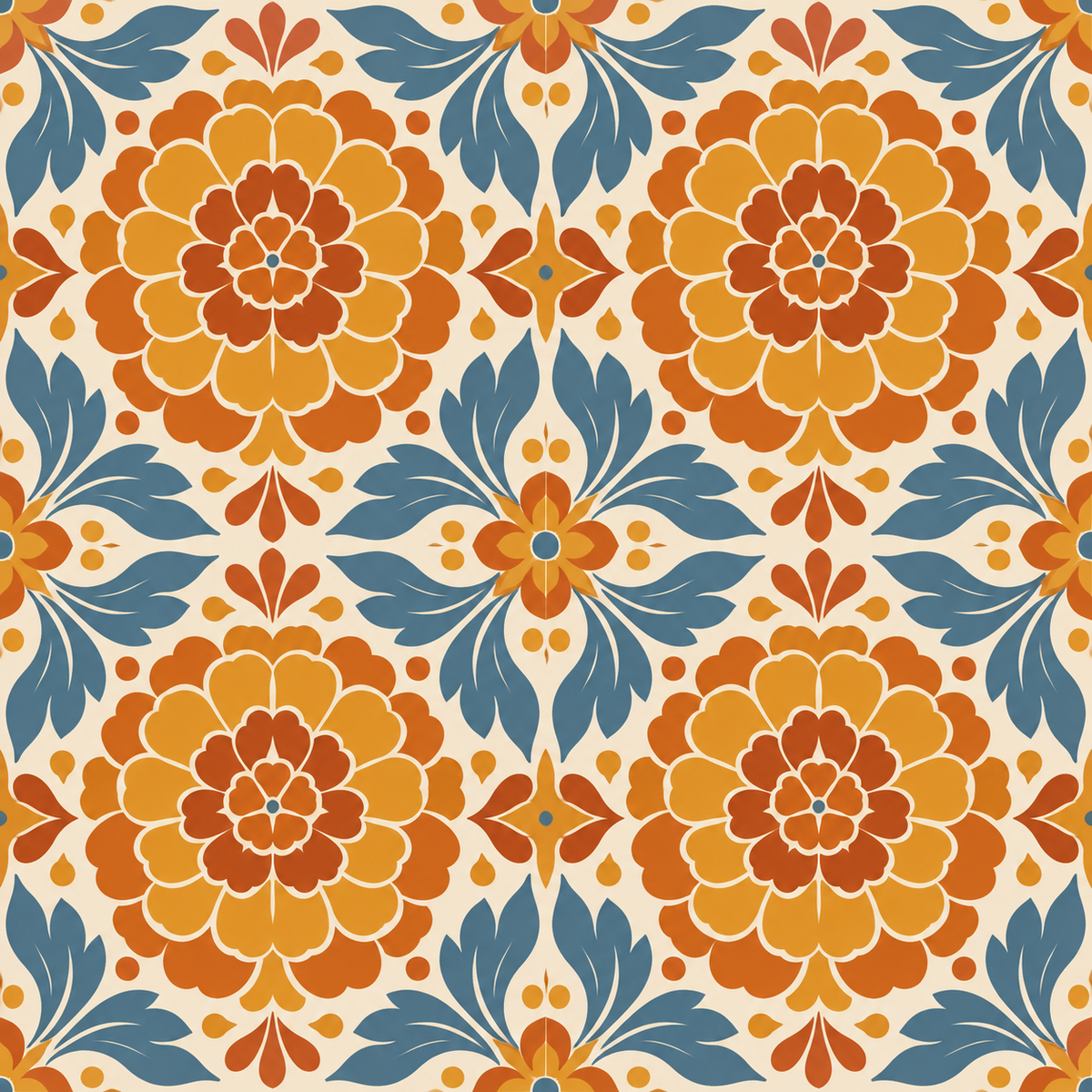 Room snapshot emphasizing the bright, warm color story and graphic balance of the wallpaper