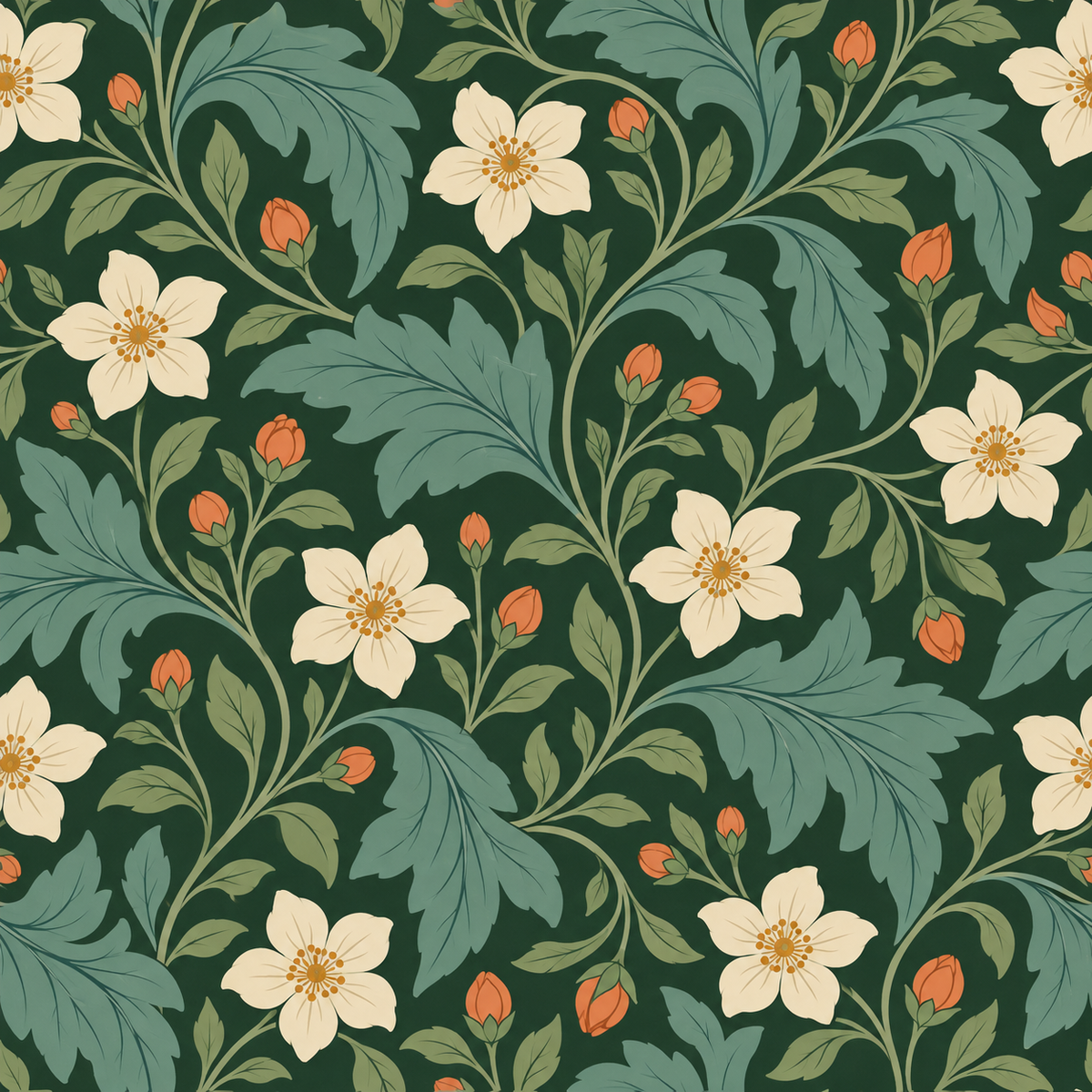 Verdant Pimpernel wallpaper corner with visible seams and detailed foliage pattern.