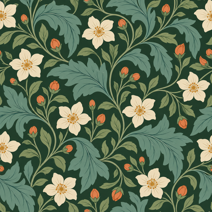 Verdant Pimpernel wallpaper corner with visible seams and detailed foliage pattern.