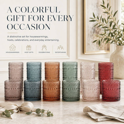 12 Hobnail Drinking Glasses Pastel Colored Beaded Set by The Wine Savant / Khen Glassware — view 2