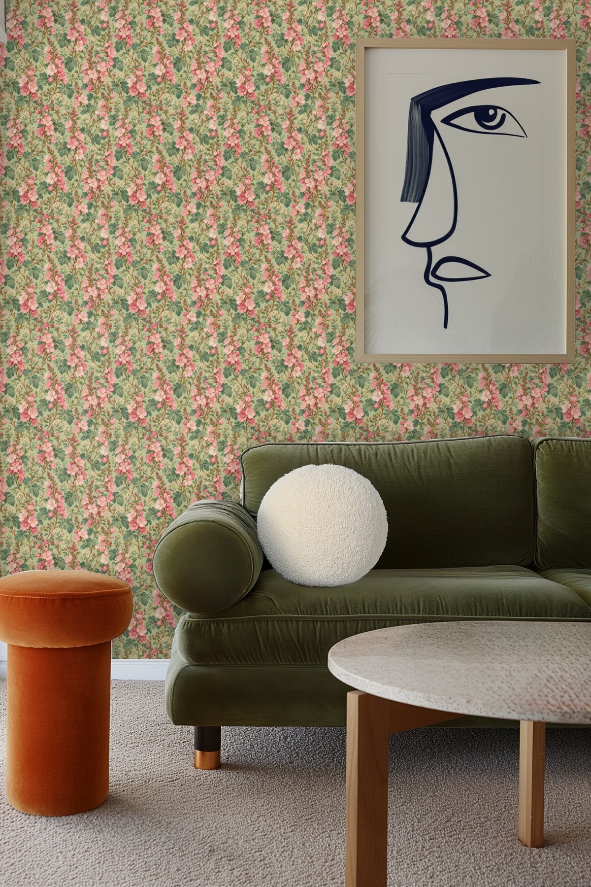 Softly shaded pink petals forming elongated clusters on green background