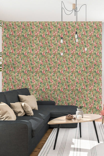 Wallpaper scene showing coordinated floral pattern over an entire wall