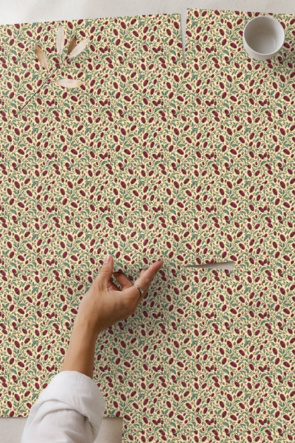 Detailed botanical wallpaper showing flower buds and open garnet blossoms