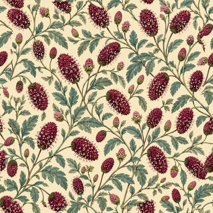 Decorative wallpaper panel showcasing fine botanical strokes and garnet shades
