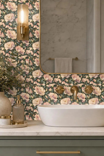 Wallpaper scale in an interior entryway showing repeat pattern and color balance