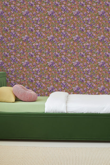 Naturalistic flower clusters in harmonious purple and green palette