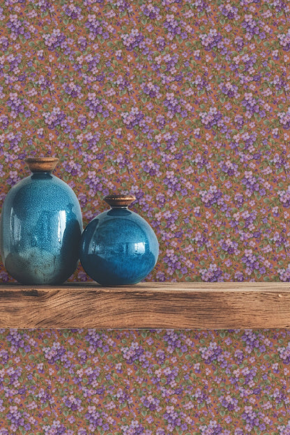 Soft painterly textures of leaves and petals creating natural flow across wallpaper