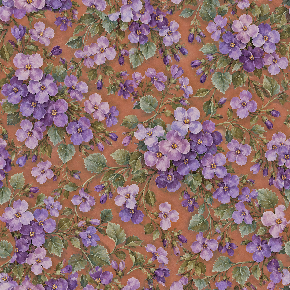 Pattern repeat showing the seamless flow of floral design elements across wallpaper