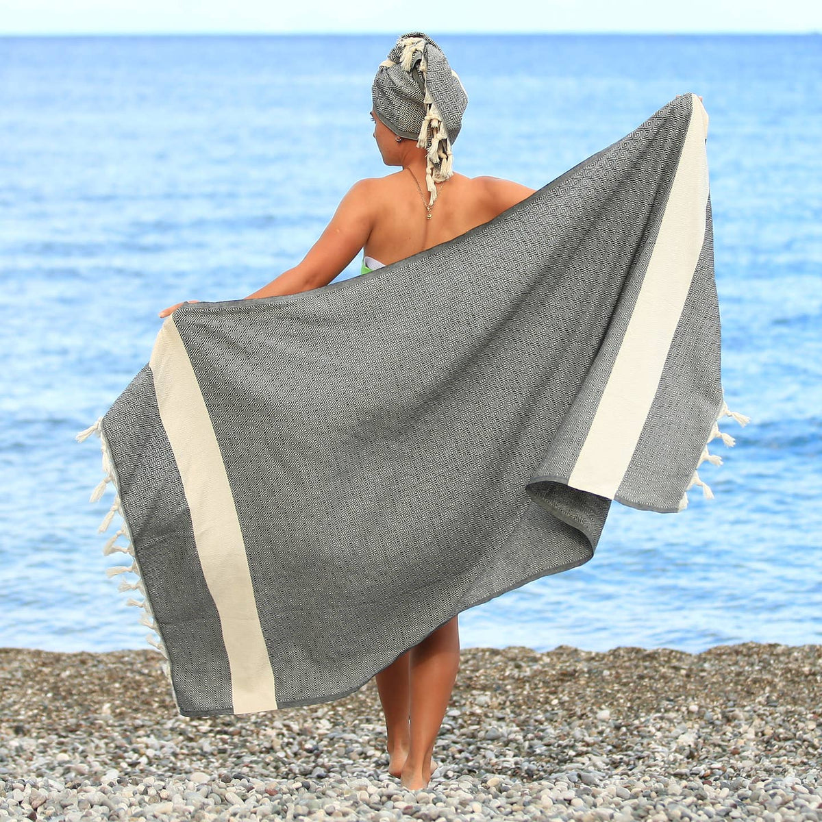 Astrea Turkish Cotton Peshtemal Beach Towel by East'N Blue — view 7