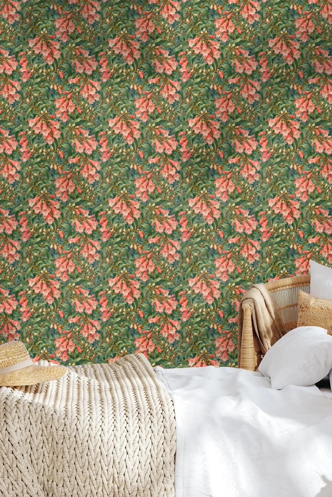 Soft highlights on coral petals and buds with detailed botanical texture.