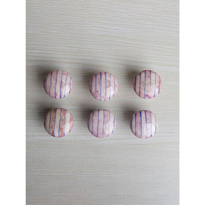 Handmade Unique Pink and Blue Striped Ceramic Cabinet Knob by KNOBCO — view 4