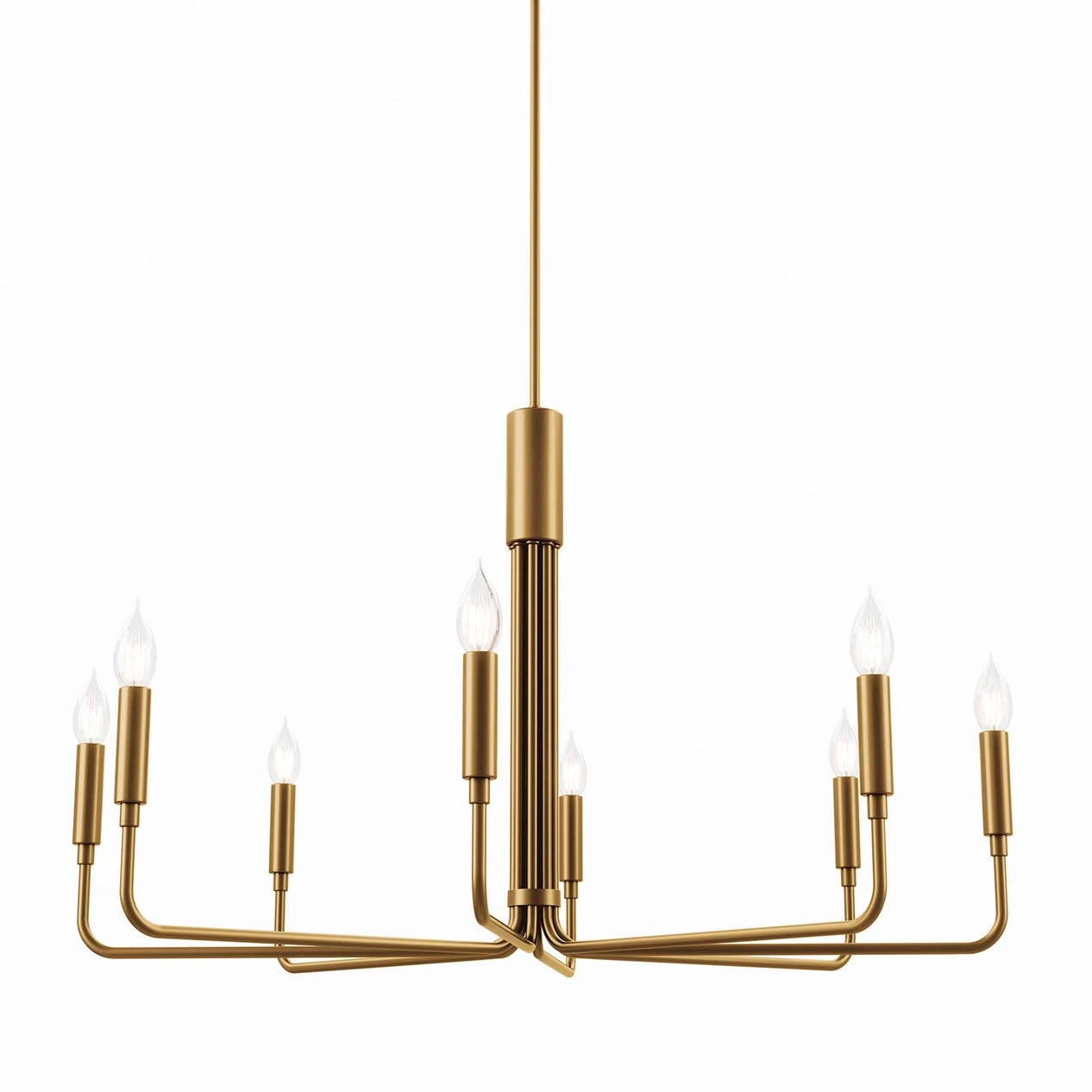 Satin Brass Revival chandelier, 8-light gold finish dining room light