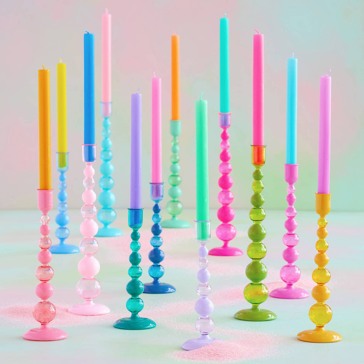 Glitterville Sugar Plum Finial Candle Holder, 12 Asst, Glass, 9", 10.75", 13.25" by Glitterville