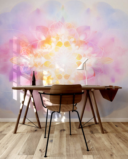 Sacred Light Harmony pastel mandala pink yellow lavender removable wallpaper