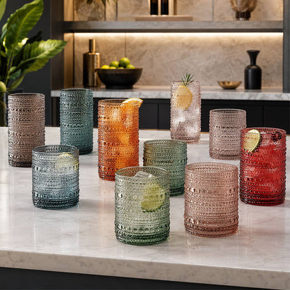 12 Hobnail Drinking Glasses Pastel Colored Beaded Set by The Wine Savant / Khen Glassware — view 6