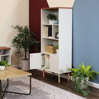 Mid-Century Modern 5-Shelf Bookshelf with Storage Cabinet