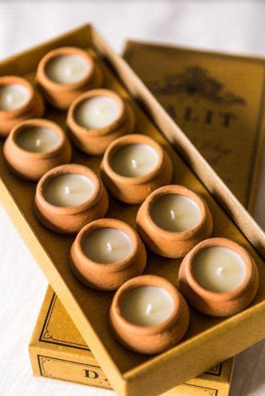Handmade Terracotta Beeswax Tea Light Candles - Box of 10 by Dalit Goods Co — view 6