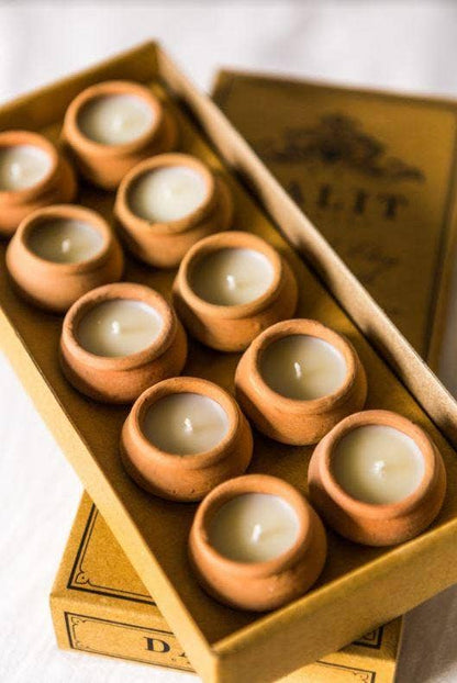 Handmade Terracotta Beeswax Tea Light Candles - Box of 10 by Dalit Goods Co — view 6