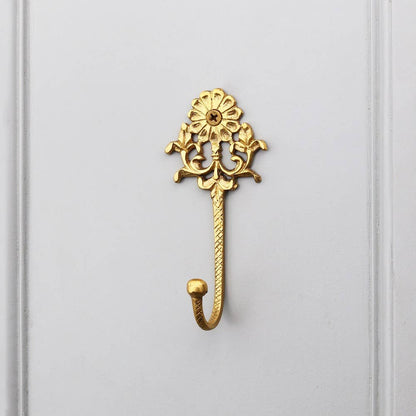 1 Piece Brass Floral Decorative Wall Hooks Golden by Daana Paani LLC