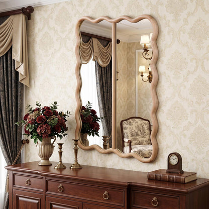 Wavy Wall Mirror, Solid Wood Frame, 4 Colors, 30" X 40" by HOMYCASA DESIGN INC