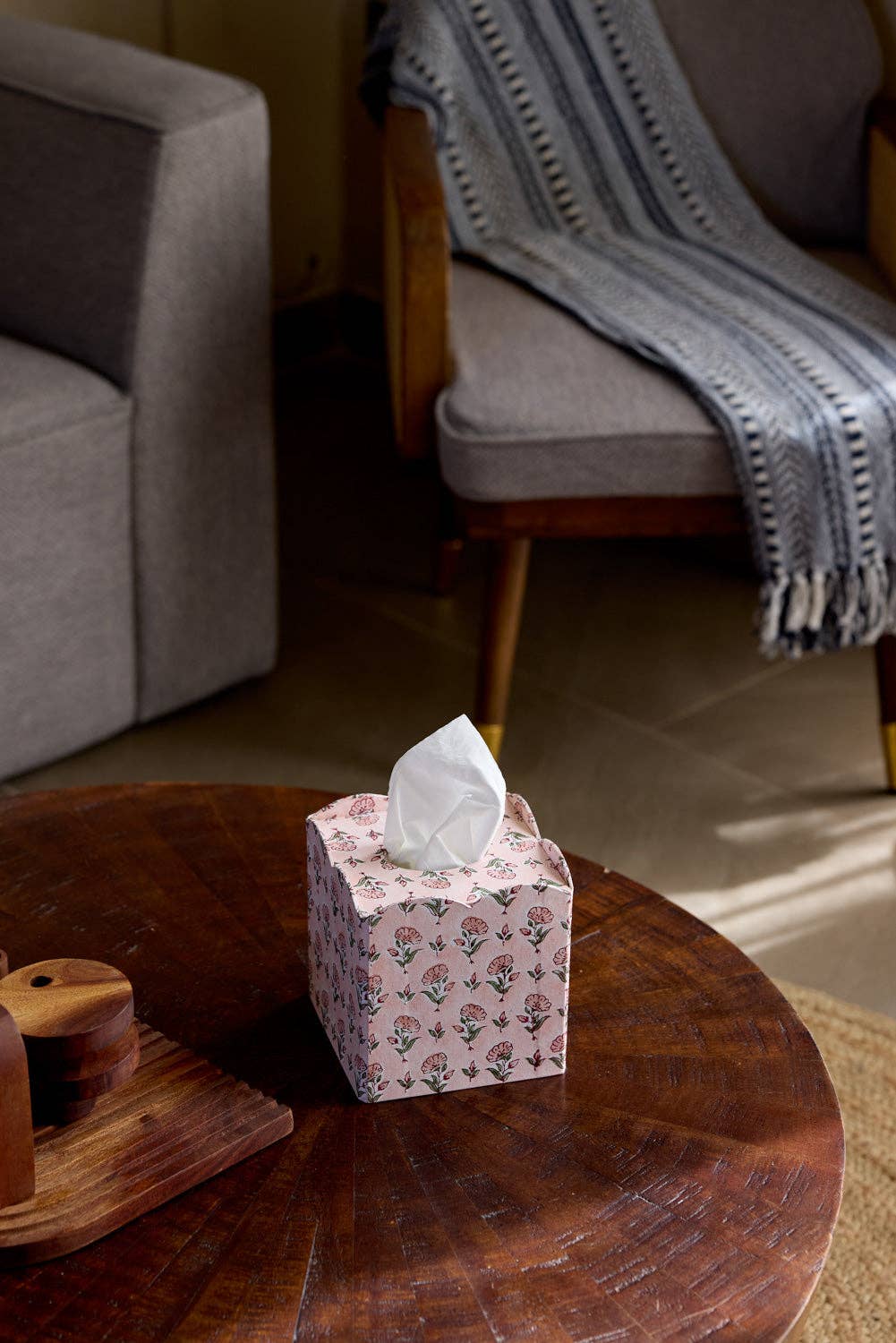 Block Printed Tissue Box - Ditsy Floral Blush by Paper Mirchi — view 2